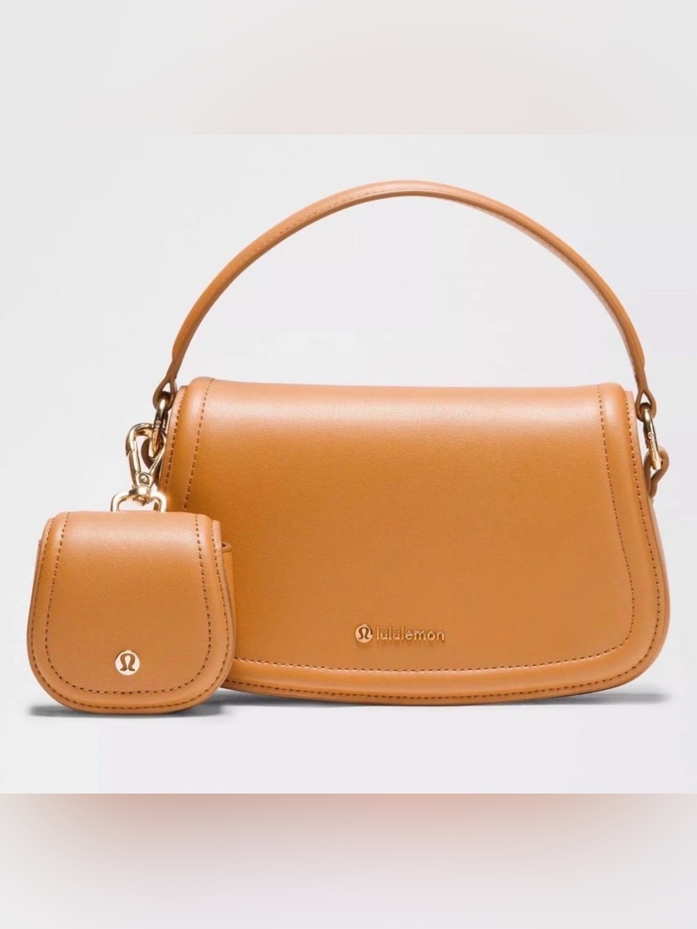 lululemon athletica Tan Leather Shoulder Bag with Coin Pouch